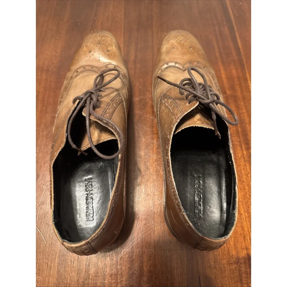 Kenneth Cole Reaction Public Affair 10.5M Brown Leather‎ Oxford Brogue Shoes